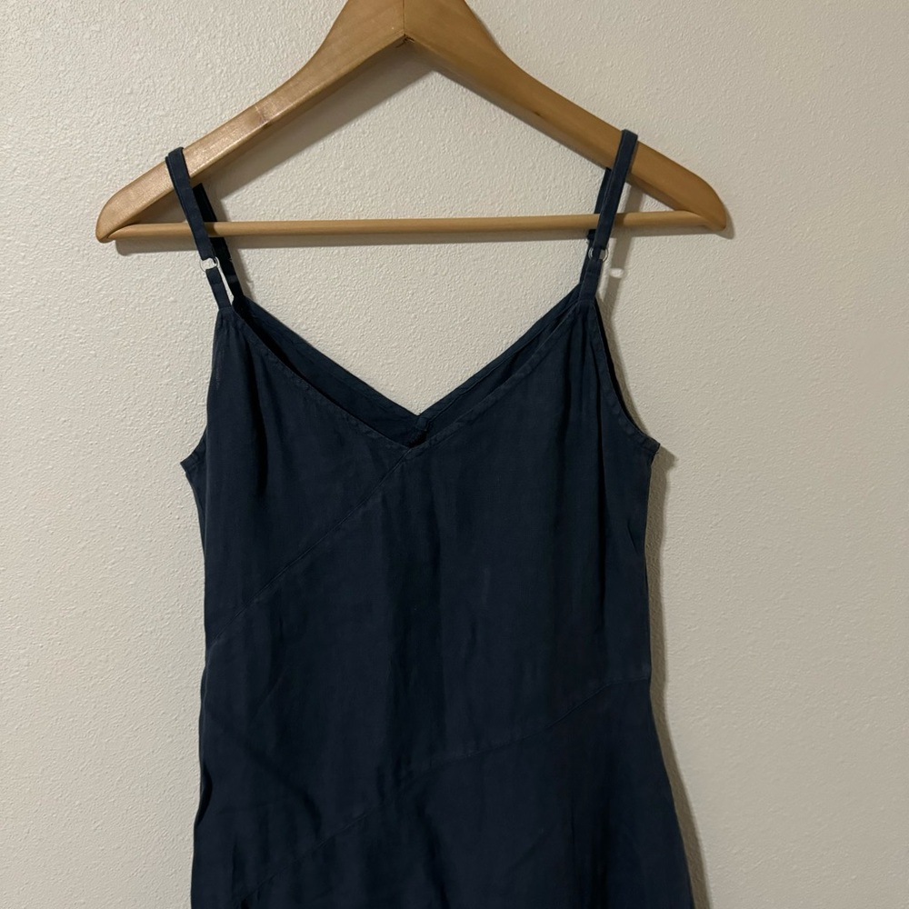 Flou Hemp Flax Asymmetric Hem Maxi Slip Dress Blue Adjustable Strap Fairy-S - Picture 6 of 8